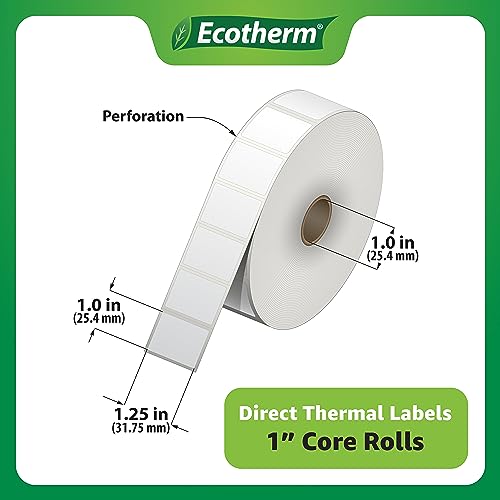 1.25" x 1" Thermal Labels | 6 Rolls | 14040 Labels | fits Zebra, Godex, Arkscan, iDPRT, Offnova Thermal Label Printers and More | Blank White Adhesive Stickers by Ecotherm - size: 1.25 x 1 - 14040 Labels