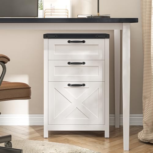 Farmhouse File Cabinet with 3 Drawers for Home Office, White and Black | Halitaa Vertical Filing Cabinet Fits Letter and A4 Size, Farmhouse Printer Stand, Under Desk Wooden File Cabinet - color: White and Black, size: 3 Drawers