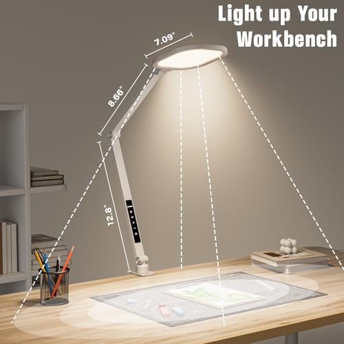 LED Desk Lamp for Home Office with C- Clamp | Swing Arm, Memory, Timer, 30 Dimmable Modes, Computer Light for Video Calls, Zoom Meeting, Conference, Streaming, Podcasting - color: White