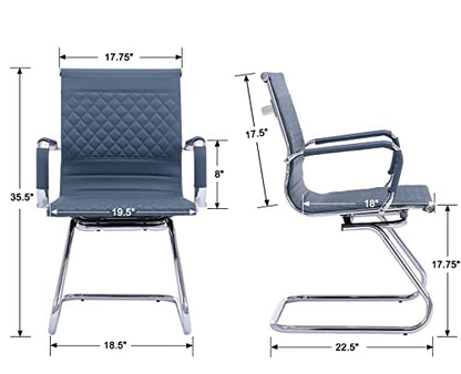 BESTANO Office Guest Chairs Reception Chairs Waiting Room Chairs Set of 2 Conference Room Chair with Mid Back, Modern PU Leather Desk Chairs, Navy - color: Navy