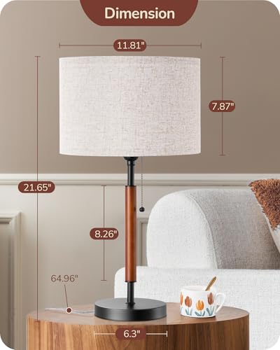 EDISHINE Modern Mid Century Table Lamp, Pull Chain Switch, 21.65 Inch, E26 - color: Black