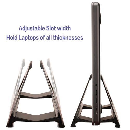 Vertical Laptop Stand, Space Saving Holder with Tool-Free Width Adjustment, Pretty Anodized Aluminum for Desk, Universal Fit for 10-17" Laptop - color: Black