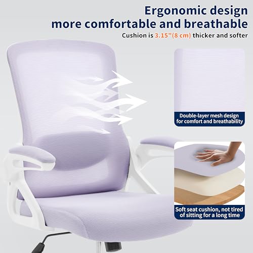 Ergonomic Office Chair, Desk Chair with Adjustable Lumbar Support, Breathable Mesh Comfy Computer Chairs with Flip-up Armrests Executive Task Chair for Adults Home Office(Lavender) - color: Lavender