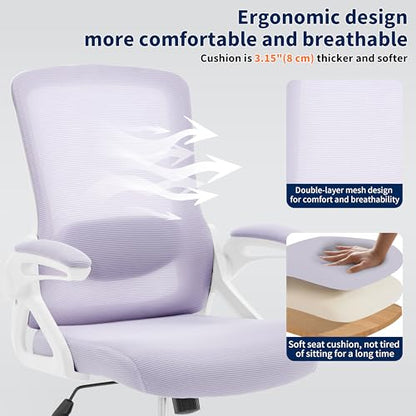 Ergonomic Office Chair, Desk Chair with Adjustable Lumbar Support, Breathable Mesh Comfy Computer Chairs with Flip-up Armrests Executive Task Chair for Adults Home Office(Lavender) - color: Lavender