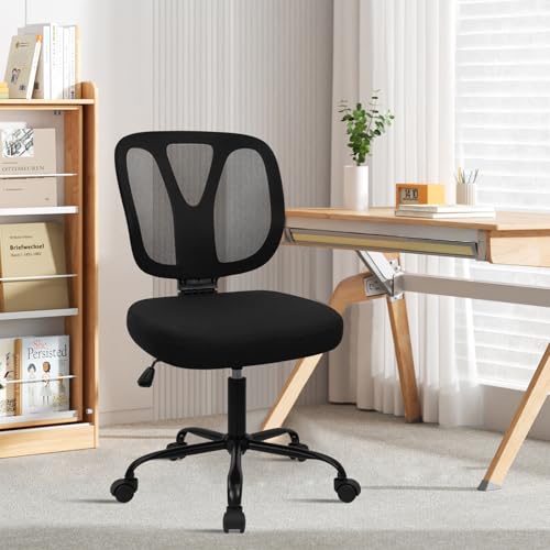 CLATINA Armless Home Office Chair, 360° Swivel Rolling Desk Chair with Lumbar Support and Wheels, Adjustable Height Mesh Back Small Ergonomic Computer Task Chair for Conference Waiting, Black(2 Pack) - color: Black-neva, size: 2 Pack