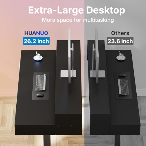 HUANUO 55″ x 26″ Electric Standing Desk with 2 Drawers &24.4″ Large Keyboard Tray, C-Clamp Mount Compatible, Adjustable Computer Desk for Office, Sit Stand Up Desk with 4 Height Presets, Black - color: Black, size: 55*26 inch