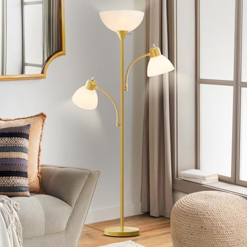 Luvkczc Floor Lamps for Living Room, 72" Tall Standing Lamps, Torchiere Lamp with 8W Adjustable Reading Lights, Modern Bright Floor Lamp for Bedroom, Office, Dresser, Gold&White, Bulbs Included - color: Gold