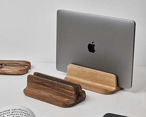 THEHRDWOOD Laptop Stand Vertical Laptop Holder for Desk - All MacBook Vertical Stand up to 0.7'' Thick - Laptop Vertical Stand Handmade of Natural Wood - MacBook Holder (Dragon Mono Walnut) - color: Dragon Mono Walnut