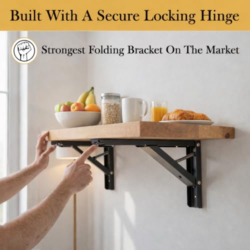 Balin Designs Folding Shelf Brackets 20 Inch Heavy Duty, Set of 2, 500 lbs, Collapsible Bracket with Locking Hinge for Fold Down Table, Wall Mounted Desk, Workbench, Laundry Room – Space Saving