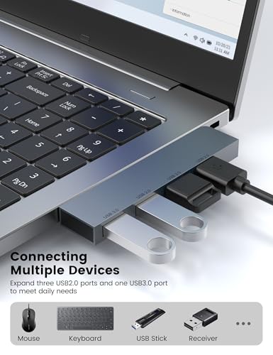 USB Hub, Fidioto 4-Port USB Hub(1 * 3.0 Hub, 3 * 2.0 Hub) USB Splitter for Laptop,Windows PC,Mac,Printer,Flash Drive,Mobile HDD, Notebook PC - color: 4in1-Right-Grey