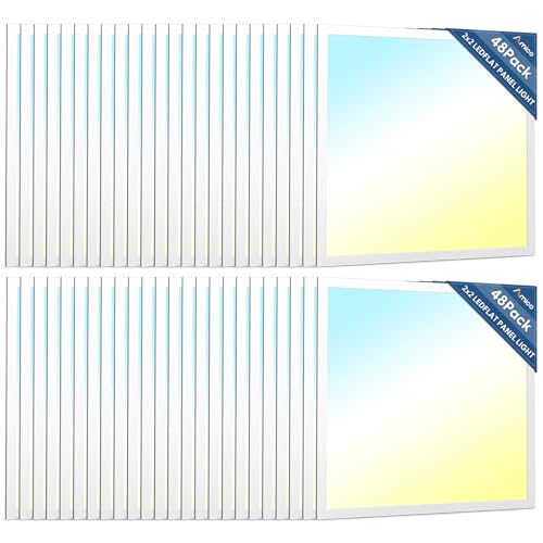 Amico 48 Pack 2x2 LED Flat Panel Light with 3CCT, 40W, 5000LM, ETL/FCC | 4000K/5000K/6500K, 20W/30W/40W, 0-10V Dimmable, Super Bright LED Drop Ceiling Fixtures for Office Meeting Classroom - size: 48 Pack