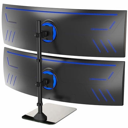 VIVO Dual Vertically Stacked Ultra-Wide Monitor Desk Stand with Glass Base, Extra Tall Adjustable Mount for 2 Ultrawide Screens up to 49 inches, 44 lbs Per Screen Capacity, Black, STAND-V202LG - size: Up to 49", style: Tempered Glass Base
