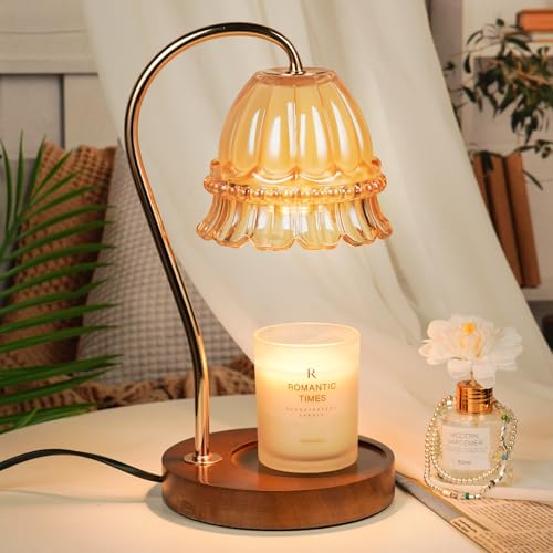 Funistree Flower Candle Warmer Lamp with Timer, Dimmable Candle Lamp Warmer, Christmas Birthday Gifts for Women Mom Her, Housewarming Home Decor, Lotus Wax Warmer for Yankee Candles - Amber Flower - color: 15 Amber Flower