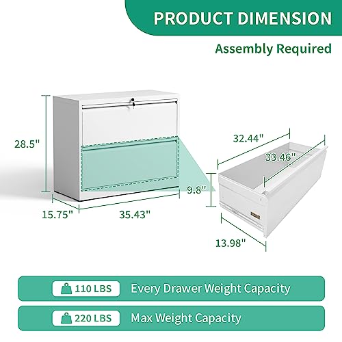 2 Drawer Lateral File Cabinet with Lock,White Home Office Cabinet - color: White, size: Lateral-2 drawers