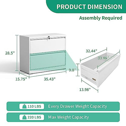 2 Drawer Lateral File Cabinet with Lock,White Home Office Cabinet - color: White, size: Lateral-2 drawers