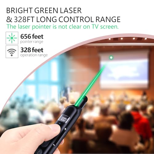 N21 Bluetooth Presentation Clicker for PowerPoint with Retractable Pointer | ①Laser Pointer②Telescopic touch pen③Countdown timer, vibration alert ④Customizable Button ⑤Rechargeable;battery level display - color: Black - Green Pointer