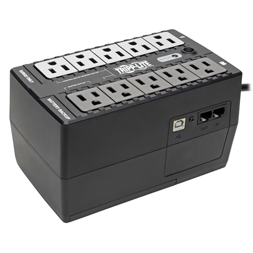 Tripp Lite 550VA UPS Battery Backup Surge Protector Efficient Energy-Star Certified, AVR, 8-Outlet Uninterruptible Power Supply, Dataline Protection, 3-Year Warranty & $100,000 Insurance (ECO550UPS) - style: 550VA