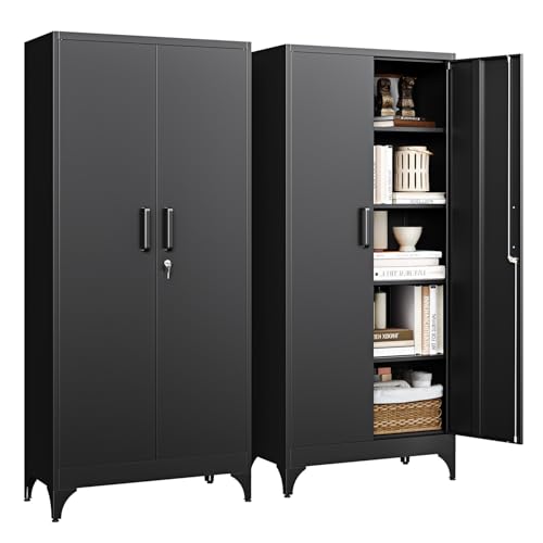 Letaya 71" H Metal Storage Cabinet with 2 Doors and 4 Shelves,Tall Kitchen Pantry Cabinets,Utility Pantry Organizers for Cupboard/Dining/Bathroom/Home Office/Garage, Steel Tool Cabinets - color: Black, size: 70.9 X 32 X 16 In(H X W X D)