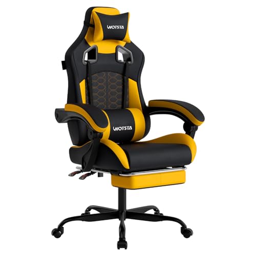 Gaming Chair with Massage,Ergonomic PC Gaming Chair with Footrest Comfortable Headrest and Lumbar Support,High Back Game Chair PVC Leather,300LBS (BlackYellow) - color: Blackyellow
