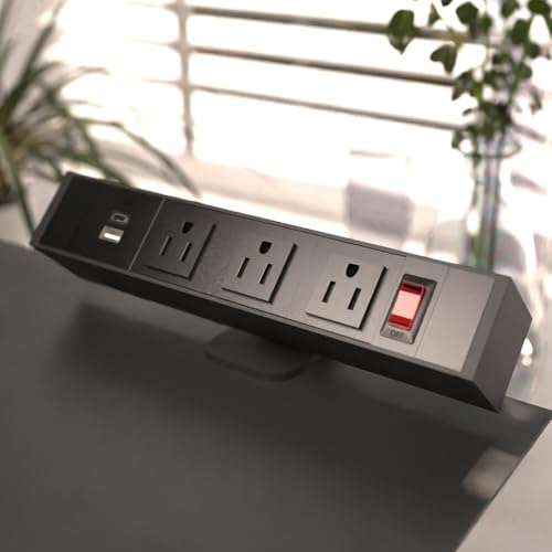 FOH Aluminum Desk Clamp Power Strip, Surge Protector, 1875W, Square | 3 in 1 Desk Stand with 3CA, Multi-Contact USB Power, Power Socket with Switch, 3 Port Clamp, USB-A & USB-C, 6FT Cable - size: Square
