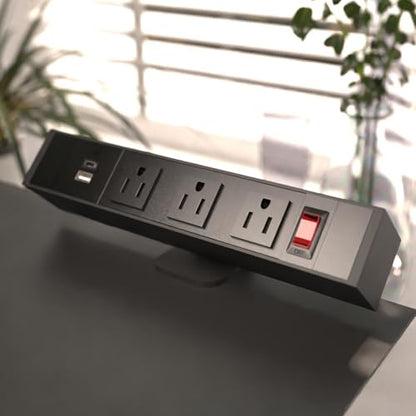 FOH Aluminum Desk Clamp Power Strip, Surge Protector, 1875W, Square | 3 in 1 Desk Stand with 3CA, Multi-Contact USB Power, Power Socket with Switch, 3 Port Clamp, USB-A & USB-C, 6FT Cable - size: Square