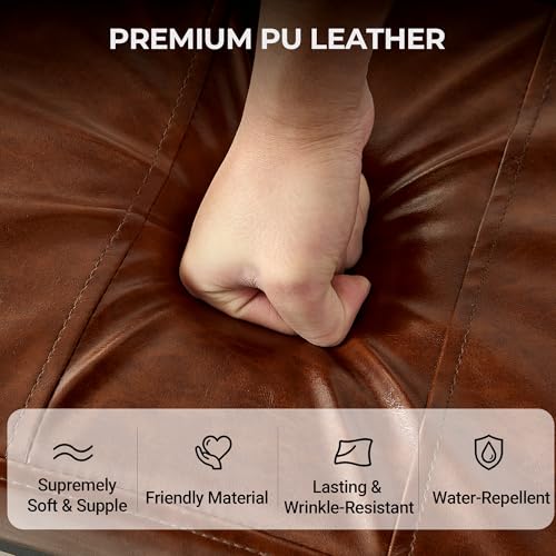 Adjustable Ottoman Pouf, 60 Degree Tilt, Brown Synthetic Leather | 4-Height Footrest, 28 Positions, Iron frame, Foam Cushion, 15.74 x 11.81 x 13.34 in, Under Desk, Living room, Home Office" - color: Brown Synthetic Leather