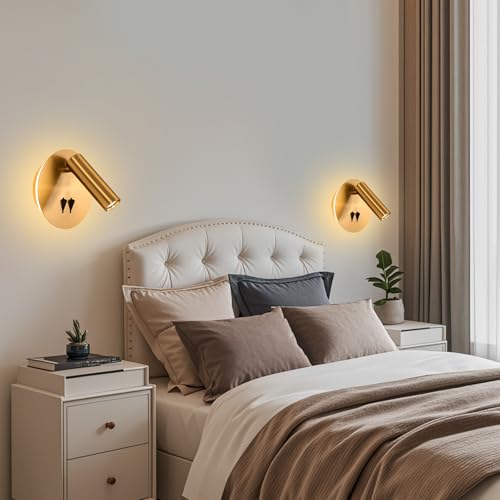 ZEROUNO Wall Mount Reading Light for Bedroom, Backlight Night Wall Lamp, Hardwired Sconce with Switch,LED Wall Lighting for Bedroom Bedside Lamps (Antique Bronze) - color: Gold