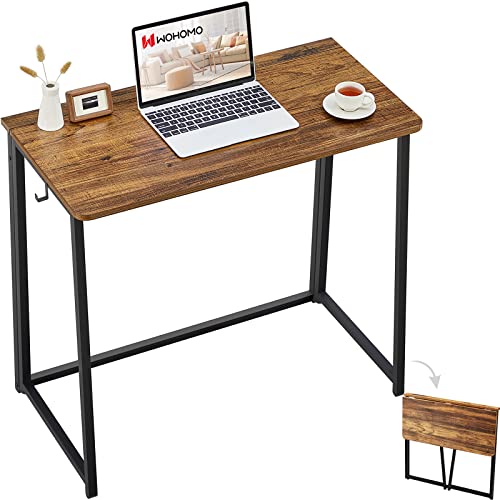 WOHOMO Folding Desk, 31.5" Foldable Computer Table for Small Spaces, Walnut | Easy Assembly and Fold, Sturdy Home office desks for Study Bedroom Dorm Space Saving Writing Work Apartment - color: Brown, size: Small Size:31.5 x 15.7