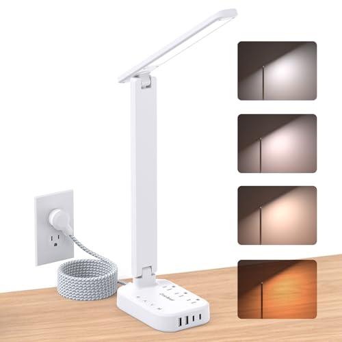 LED Desk Lamp, 10Ft Power Strip with 3 Outlets 4 USB Ports(2 USB C), White - color: White, size: 10 Ft