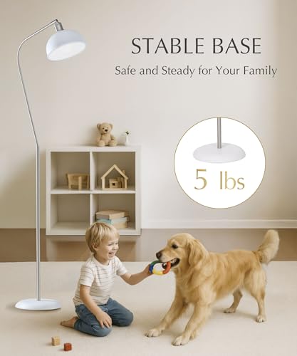 HarvestLand Halo Silver Floor Lamp with Adjustable Reading Light | Adjustable reading light, solid metal base, E26 bulb compatible. - color: White