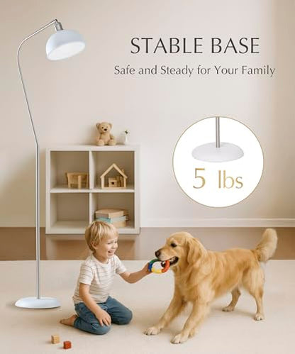 HarvestLand Halo Silver Floor Lamp with Adjustable Reading Light | Adjustable reading light, solid metal base, E26 bulb compatible. - color: White