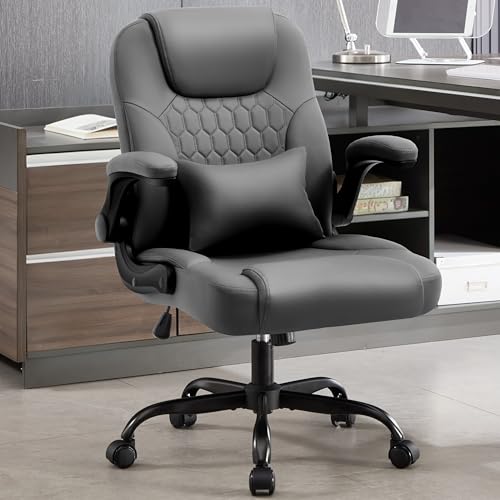 PU Leather Office Chair Swivel Lumbar Support for Short People Grey - color: Grey