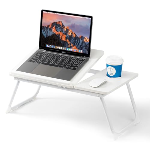Laptop Desk for Bed Couch, Adjustable Foldable Bed Table with Cup Holder | Breakfast Serving Tray, Portable Laptop Lap Desk Stand for Working Reading Writing Eating Gaming in Bed Sofa Floor - color: White