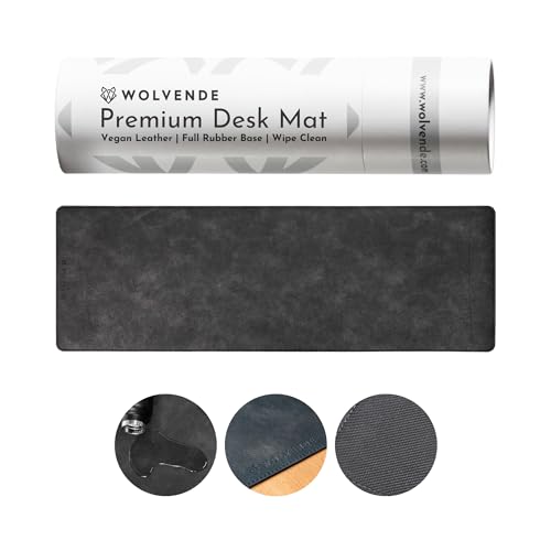 Premium Distressed Faux Vegan Leather Desk Mat | Multifunctional Desk Pad for Home Office | (Black/Grey, 12" x 36") | Hard-wearing distressed vegan leather, desk & mouse pad for writing, gaming, home office and everyday desk protection - color: Black/Grey