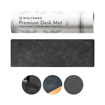 Premium Distressed Faux Vegan Leather Desk Mat | Multifunctional Desk Pad for Home Office | (Black/Grey, 12" x 36") | Hard-wearing distressed vegan leather, desk & mouse pad for writing, gaming, home office and everyday desk protection - color: Black/Grey