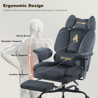 Symino Ergonomic Gaming Chair with Footrest & 155° Recline - color: Grey-horn