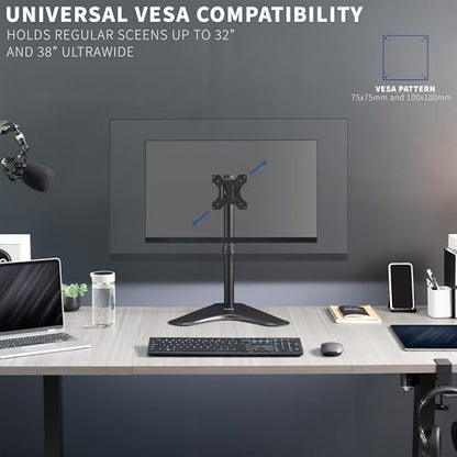 VIVO Single Monitor Desk Stand, Holds Screens up to 32 inch Regular and 38 inch Ultrawide, Freestanding VESA Steel Mount Base, Adjustable Height, Tilt, Swivel, Rotation, Black, STAND-V001H - color: Black, size: 18" Tall
