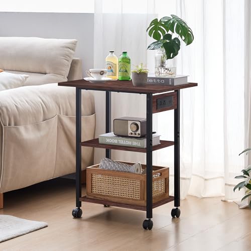 Lerliuo 3-Tier Printer Stand with Charging Station, Rolling Printer Table - color: Walnut, size: 3-Tier with Charger