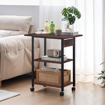 Lerliuo 3-Tier Printer Stand with Charging Station, Rolling Printer Table - color: Walnut, size: 3-Tier with Charger