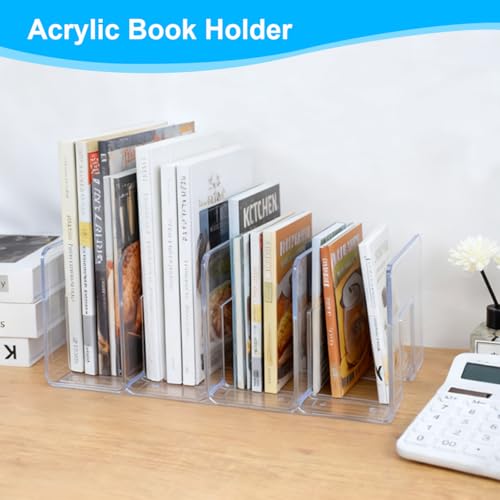 Marte Vanci Clear Acrylic File Sorter, Sturdy Desk File Organizer Shelf Book Holder Purse Handbag Clutch Divider File Folder Rack for Letter Cookbooks Home Office Kitchen Supplies 4 Sections (4 Pcs) - size: 4 Pack