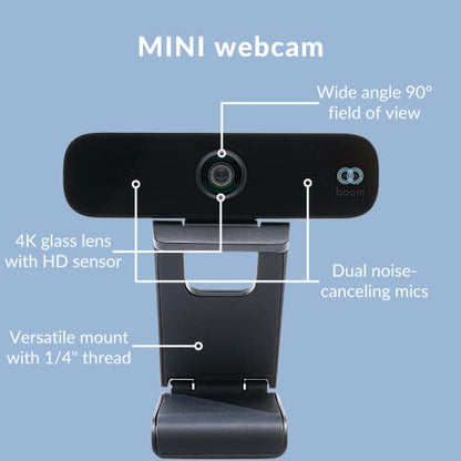 Boom MINI Full HD 1080p Webcam with 90° Wide-Angle Lens, Dual Noise-Reducing Mics, Autofocus, Low-Light Optimization, USB Plug-and-Play for Zoom/Teams/Meet – PC/Mac Laptop Camera