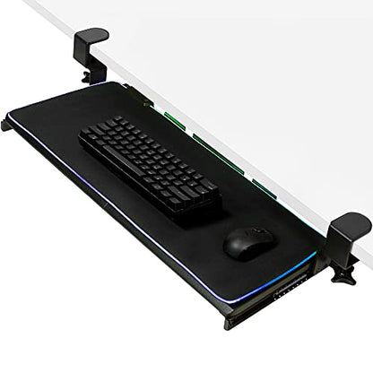 VIVO Large Under Desk Keyboard Tray with RGB LED Light Mouse Pad, C-clamp Mount, 27 (33 Including Clamps) x 11 inch Slide-Out Platform Computer Drawer for Typing, Black, MOUNT-KB05P