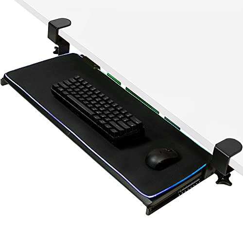 VIVO Large Under Desk Keyboard Tray with RGB LED Light Mouse Pad, C-clamp Mount, 27 (33 Including Clamps) x 11 inch Slide-Out Platform Computer Drawer for Typing, Black, MOUNT-KB05P