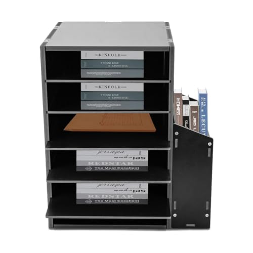 6 Compartment Classroom Mailbox 6 Slot Paper Organizer with Side Storage Cabinet Adjustable Mail Sorter Desktop File Sorter, Student Mailboxes Paper Trays for Home, Classroom, Office (Black) - color: Black (6 Slots)