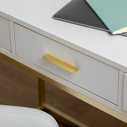 Martha Stewart Ollie Home Office Desk with 3 Drawers in White with Polished Brass Hardware - color: White Top/Polished Brass Frame