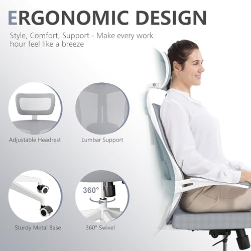 Office Chair (07Grey, Chair) | 360° Swivel Adjustable Lumbar Support & Flip-Up Armrests capacity 300 lbs capacity - color: 07grey