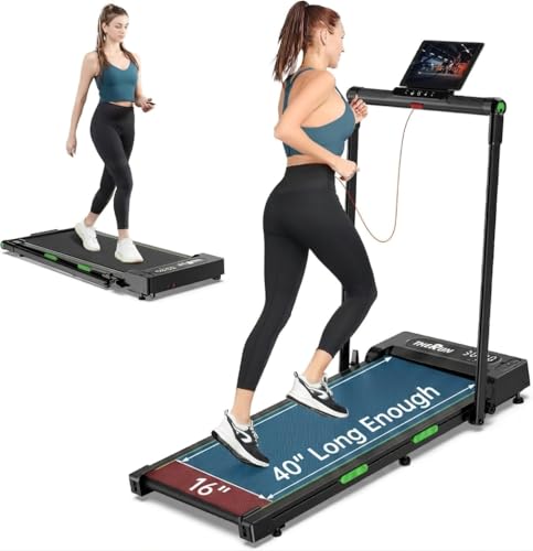 THERUN Walking Pad with Handle Bar, 2 in 1 Under Desk Portable Treadmill - color: New Green Black