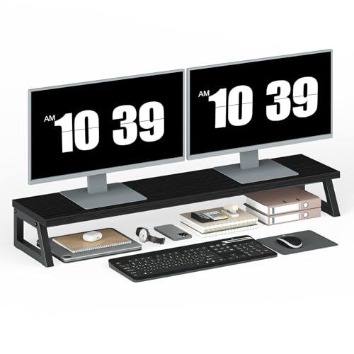 HOOBRO Dual Monitor Stand Riser, 39 Inch Large Computer Monitor Stand for 2 Monitors, Computer Monitor Riser, Desk Shelf Organizer for Office Desk, Accessories, Black BB121CJ01 - color: Black, size: 4.9"H