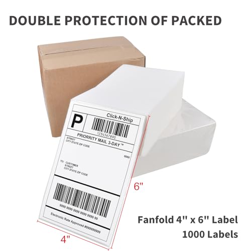 L LIKED 1000 4x6 Thermal Shipping Labels Fanfold, Direct Thermal Printer Labels Compatible with Zebra Rollo - Perforated Strong Adhesive - size: 1000 Labels