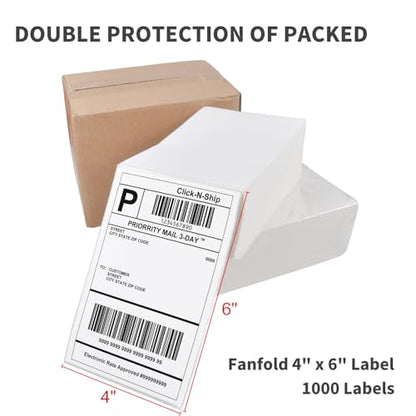 L LIKED 1000 4x6 Thermal Shipping Labels Fanfold, Direct Thermal Printer Labels Compatible with Zebra Rollo - Perforated Strong Adhesive - size: 1000 Labels